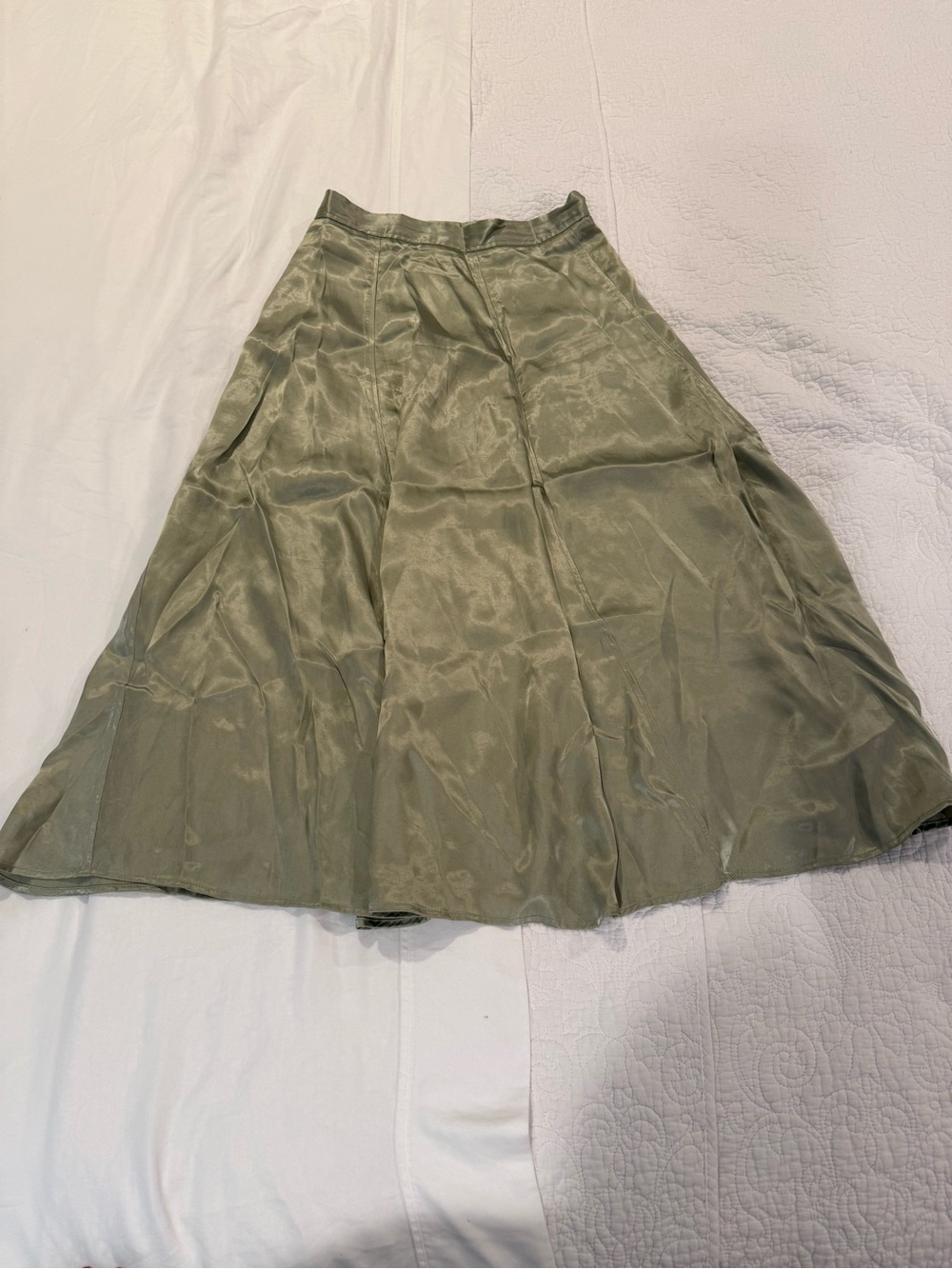 H&M Olive Green A-Line Midi Skirt